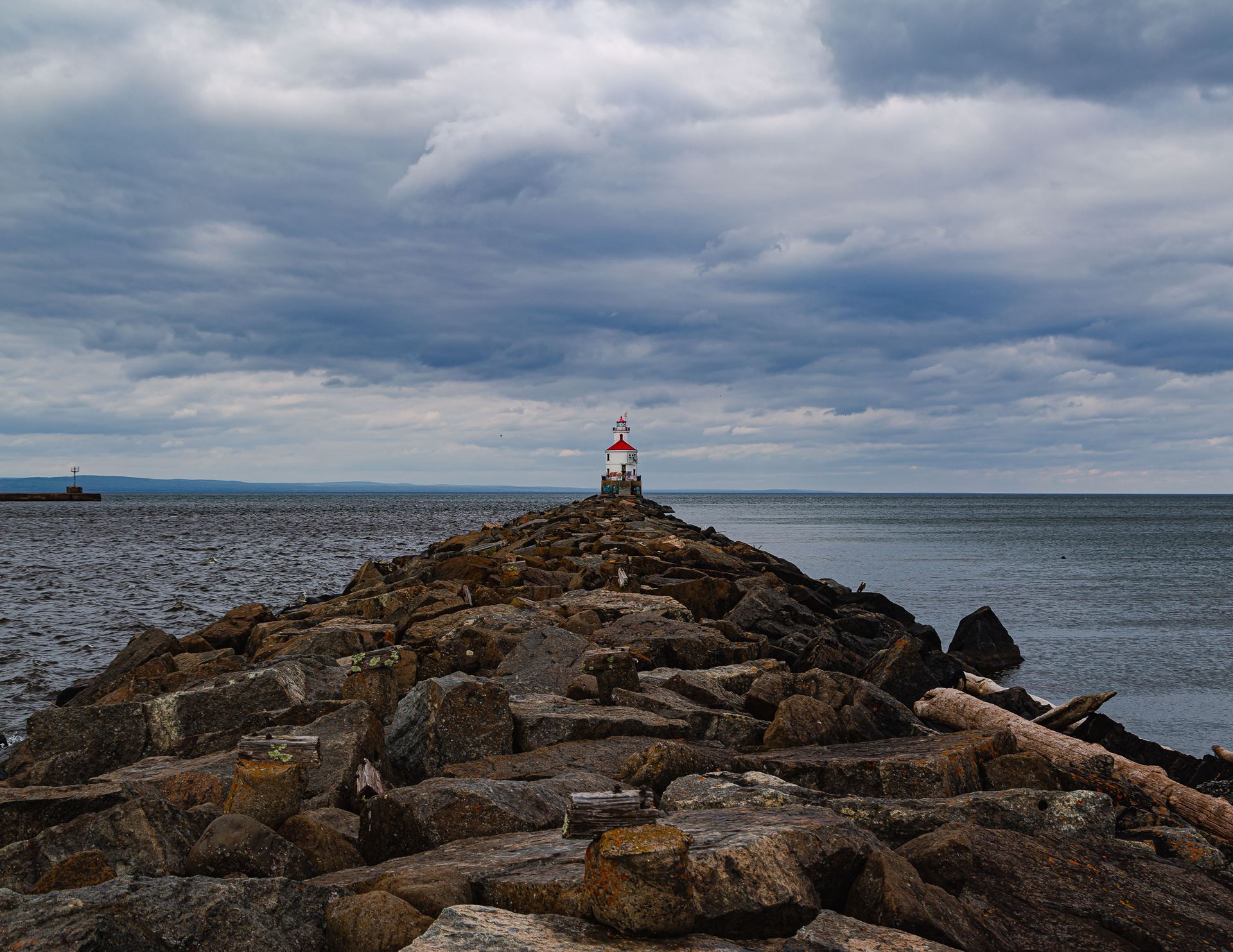 Canal Park lighthouse centered in front of Lake Superior. Bosco Jacobson, “Wisconsin Point,” digital negative, 17”x22”